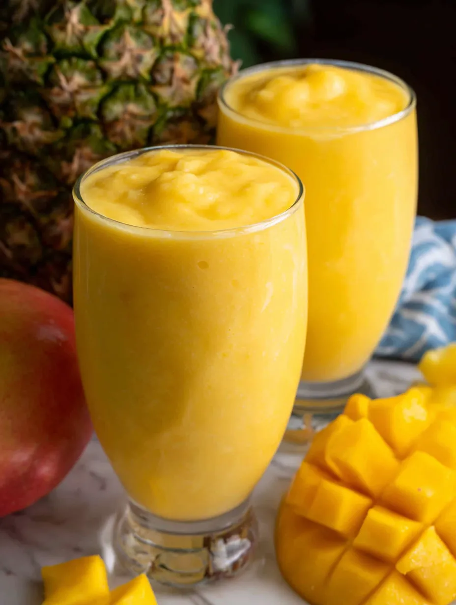 Two glasses of mango smoothie.
