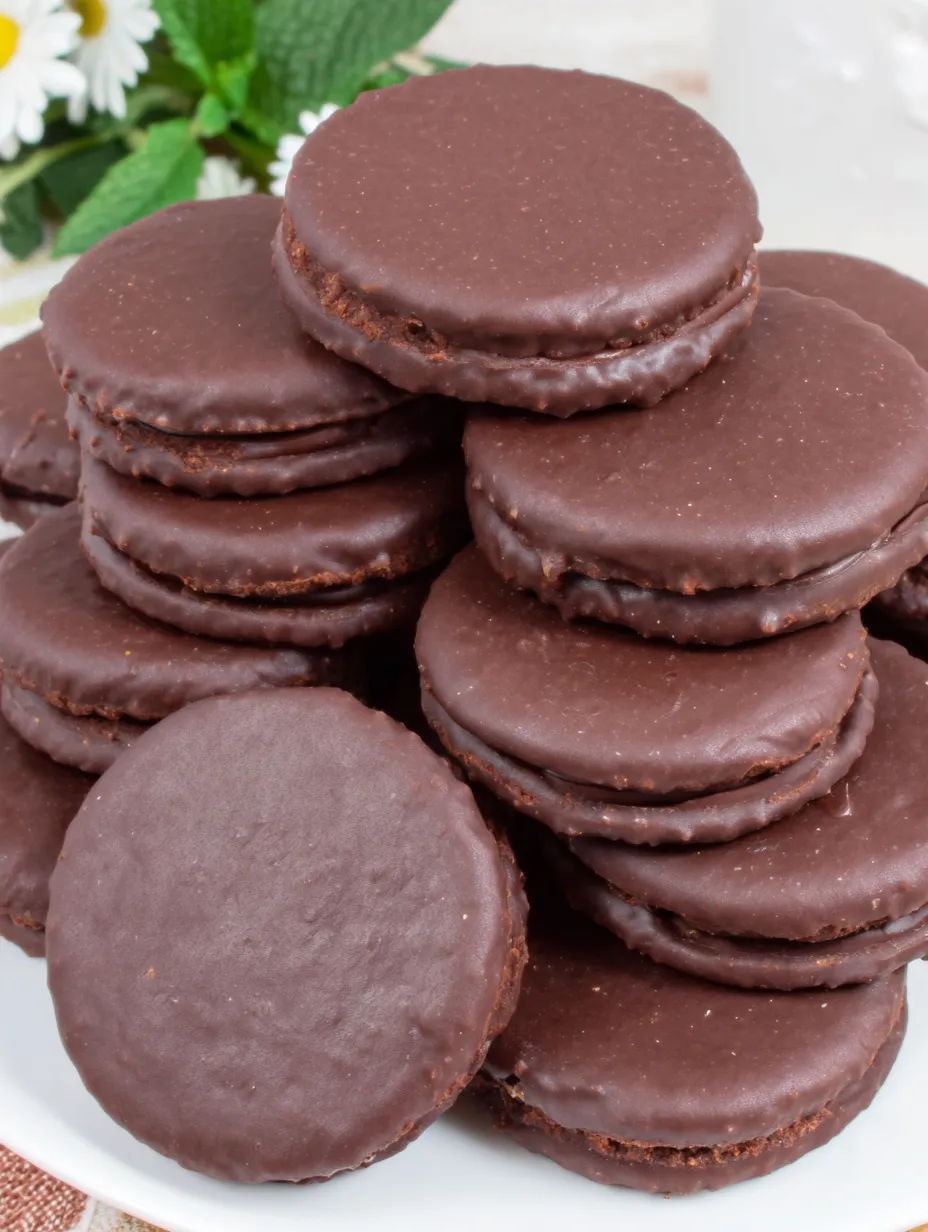 A stack of homemade thin mints girl scout cookies.