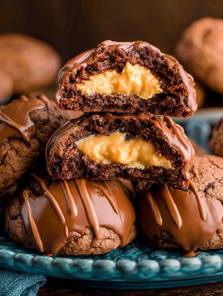 A plate of chocolate covered buckeye brownies.