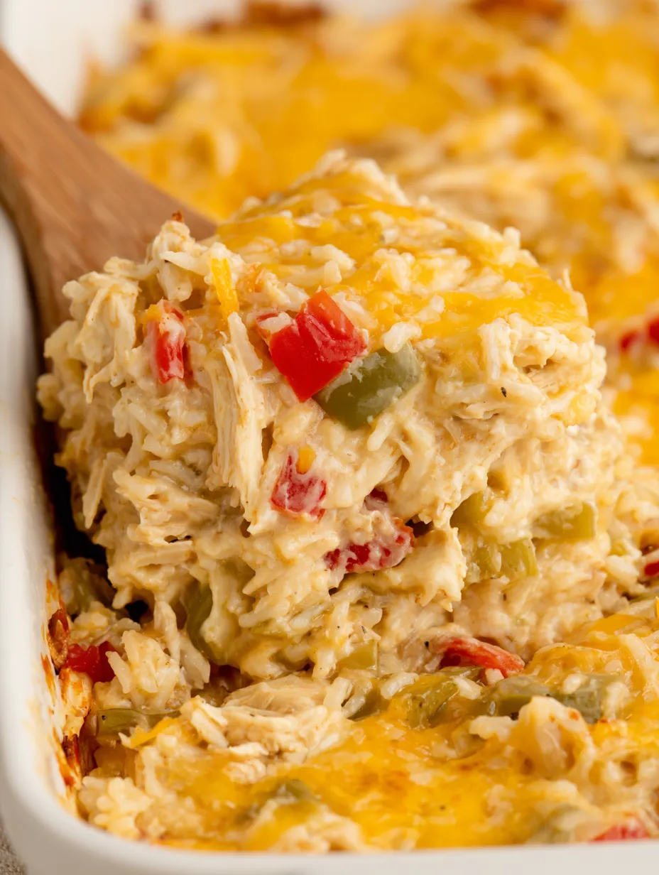 A close up of a chicken fajita casserole.