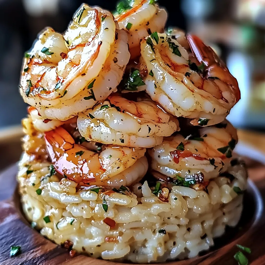 Shrimp Stack with Garlicky Butter on Rice