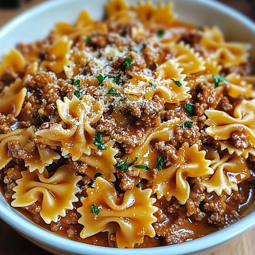Cheesy Beef and Bowtie Pasta in Garlic Butter