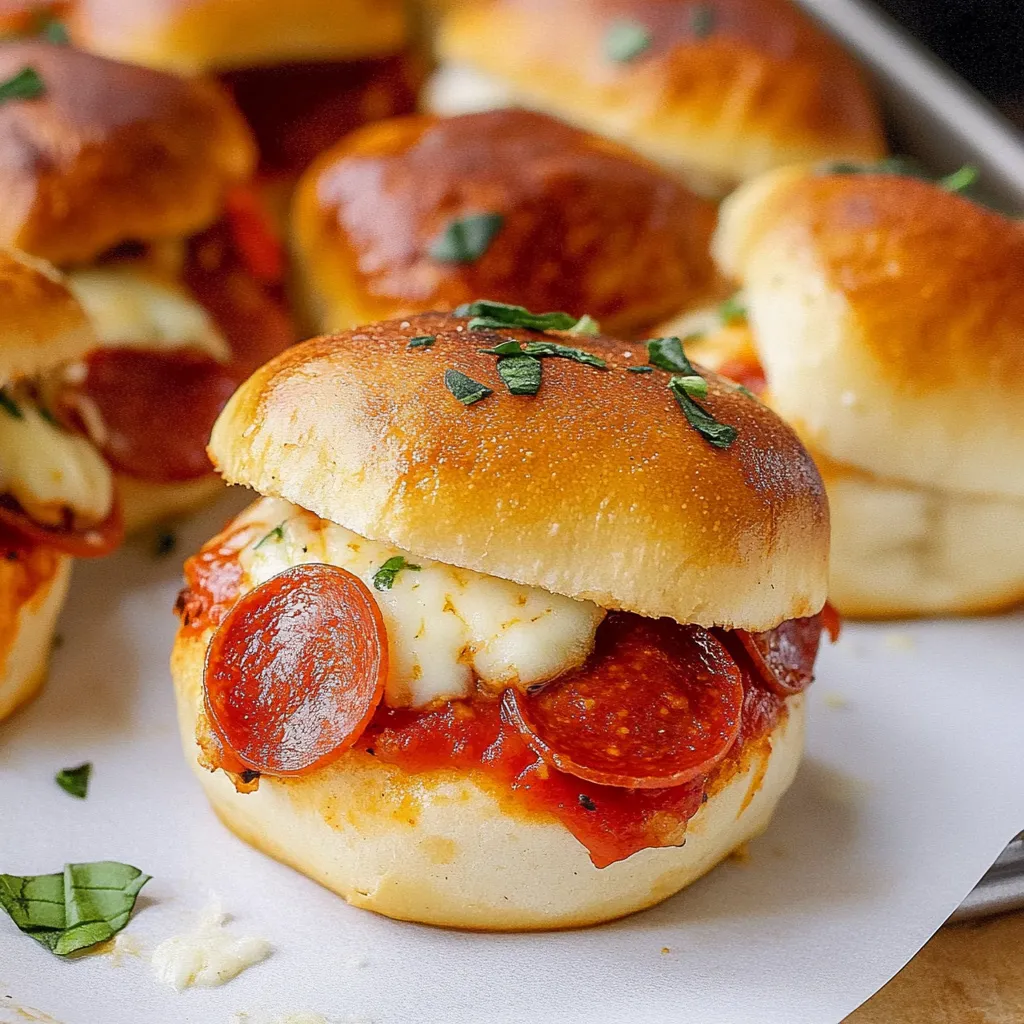 Sliders stuffed with pepperoni and cheese