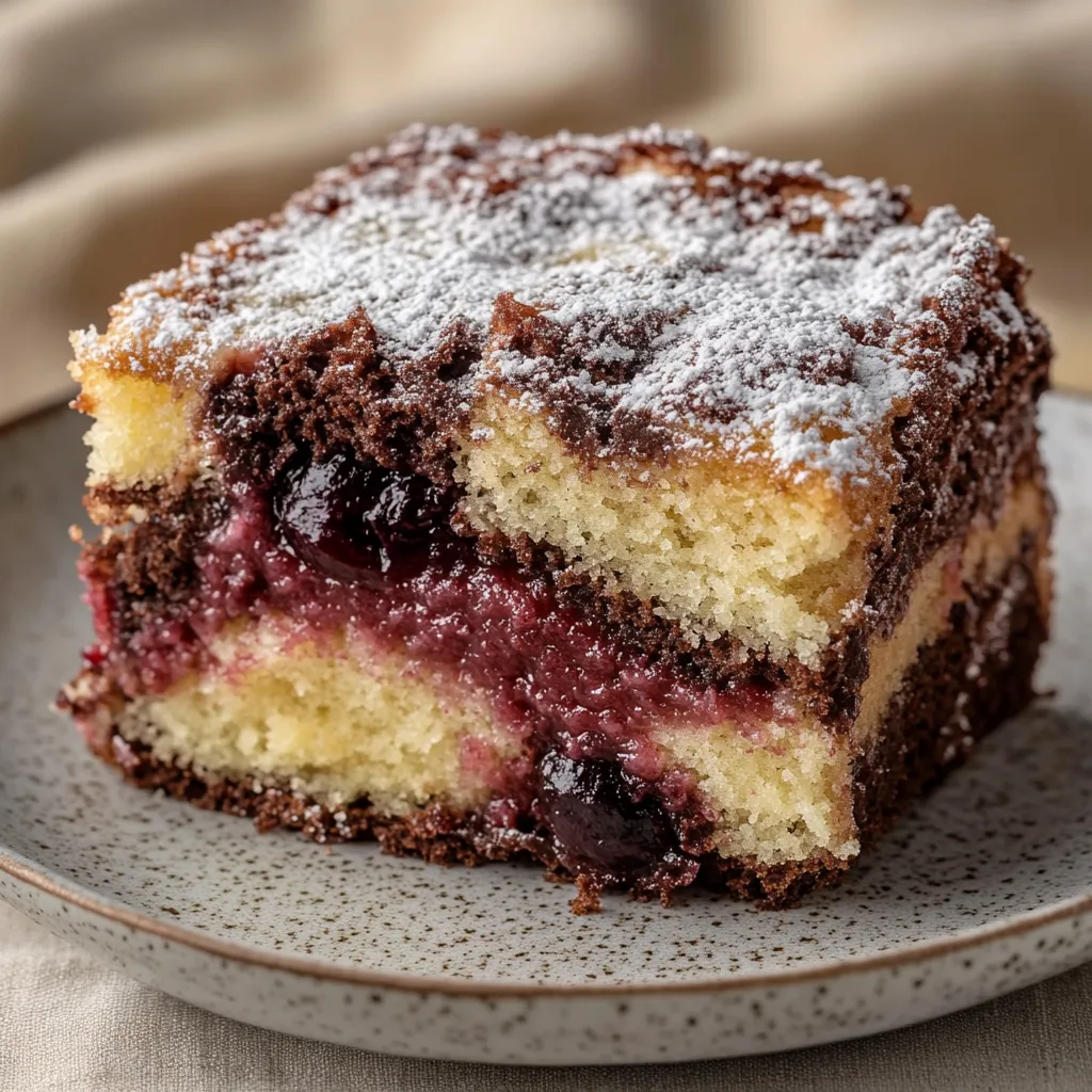 Köstlicher Blechkuchen mit Kirsch-Marmorierung – einfach gebacken