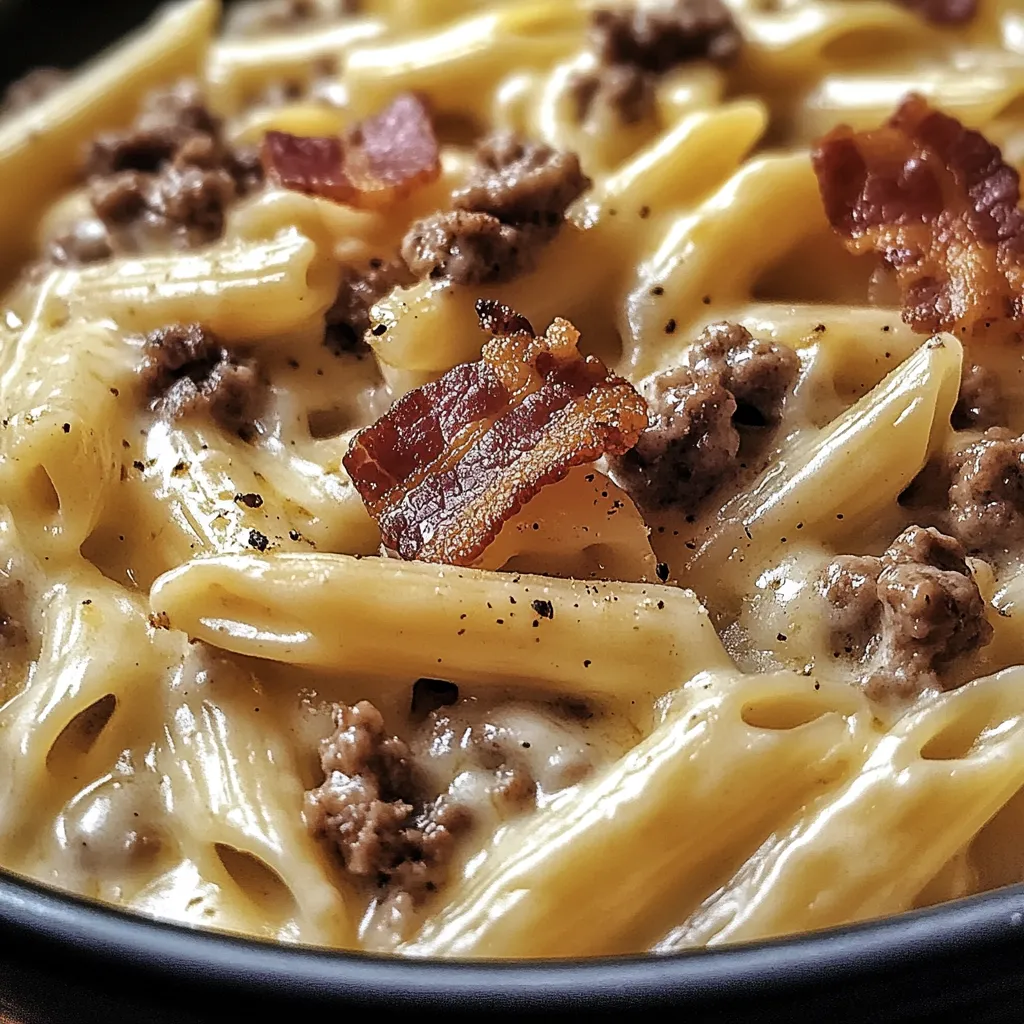 Easy Loaded Bacon Cheeseburger Alfredo Pasta