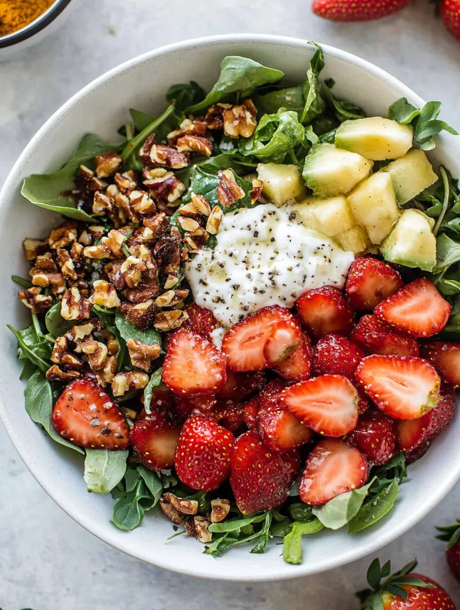 A bowl of strawberry crunch salad.