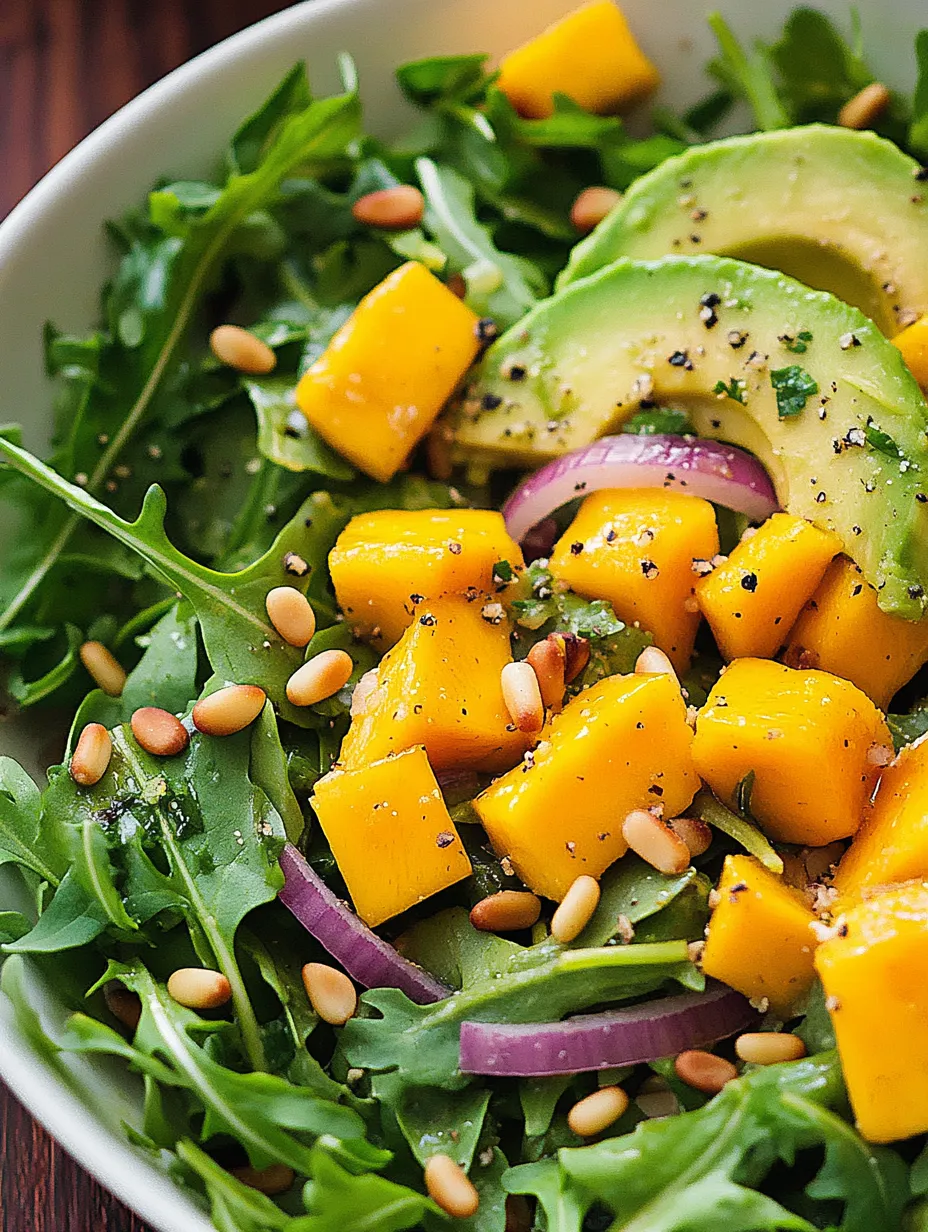 A bowl of salad with avocado and mango.