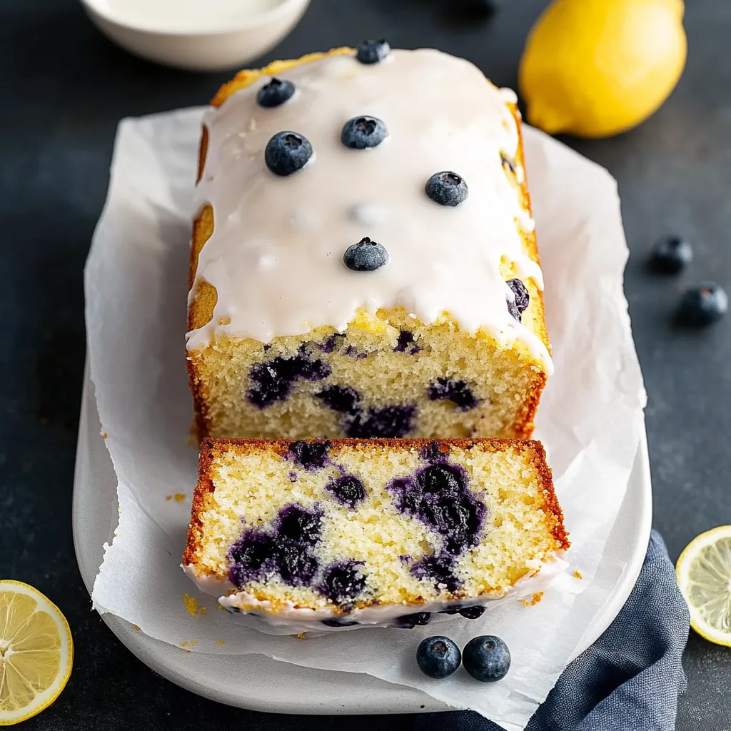 A slice of lemon blueberry pound cake.
