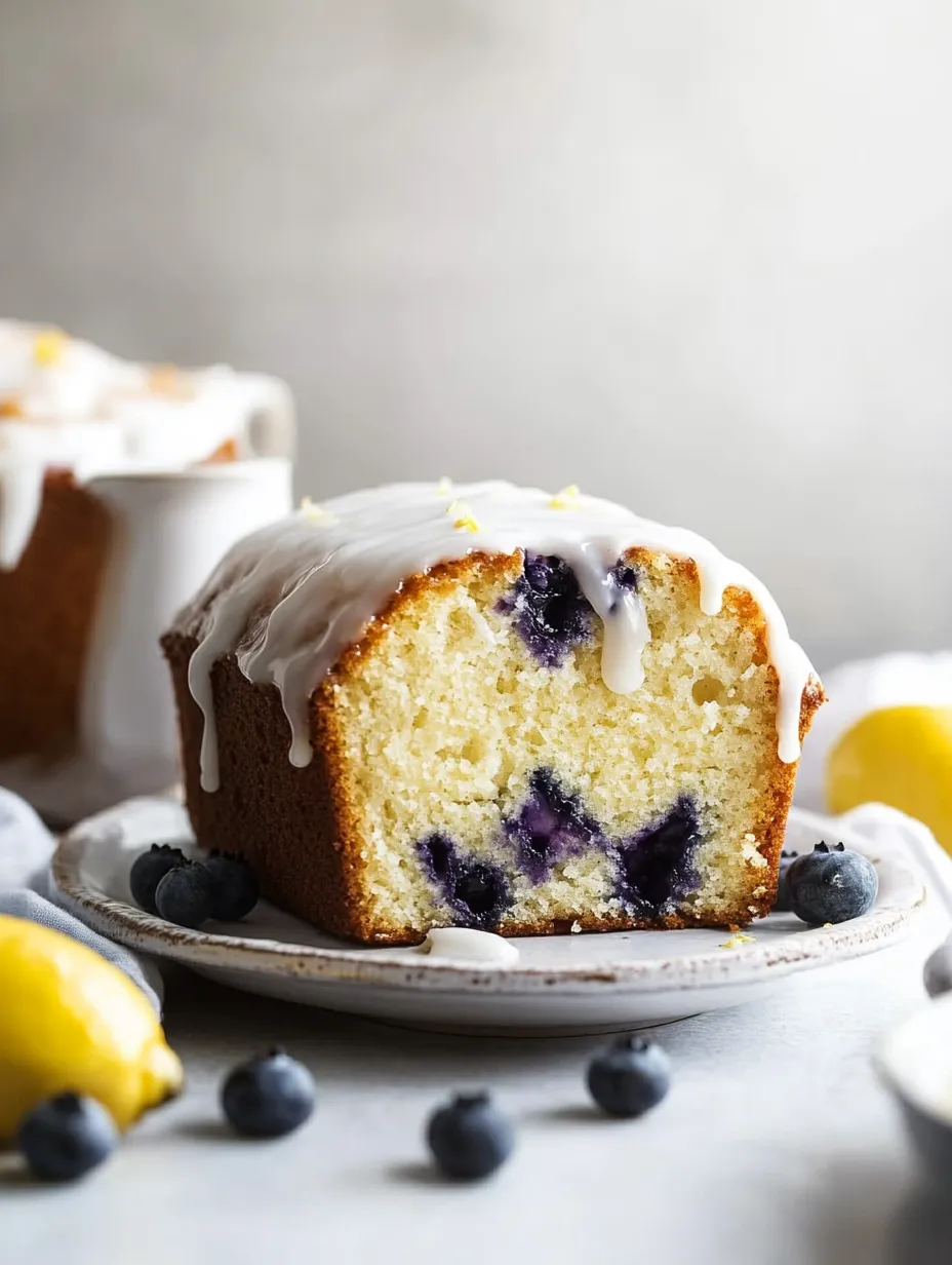A slice of lemon blueberry pound cake.