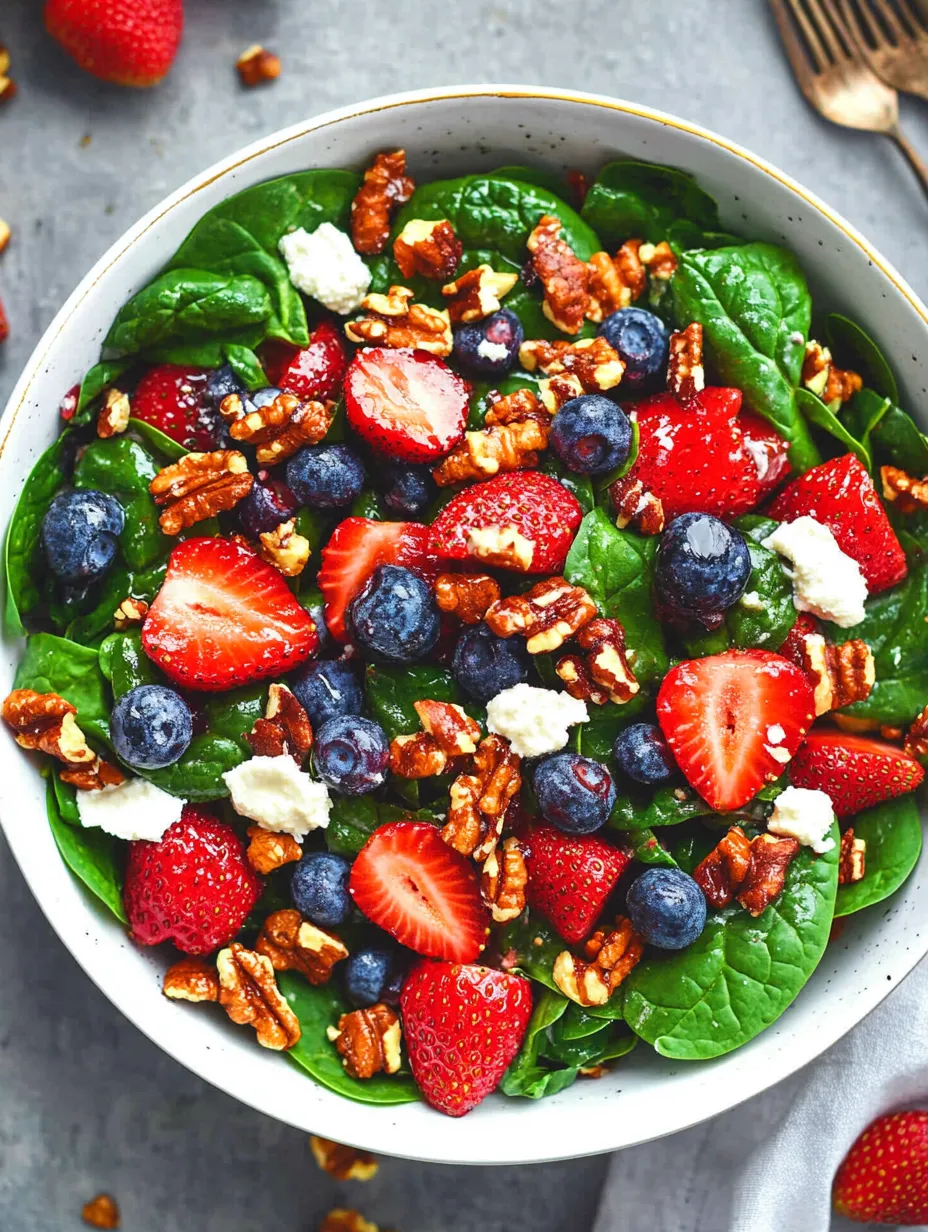 A bowl of a 15-minute strawberry spinach salad.
