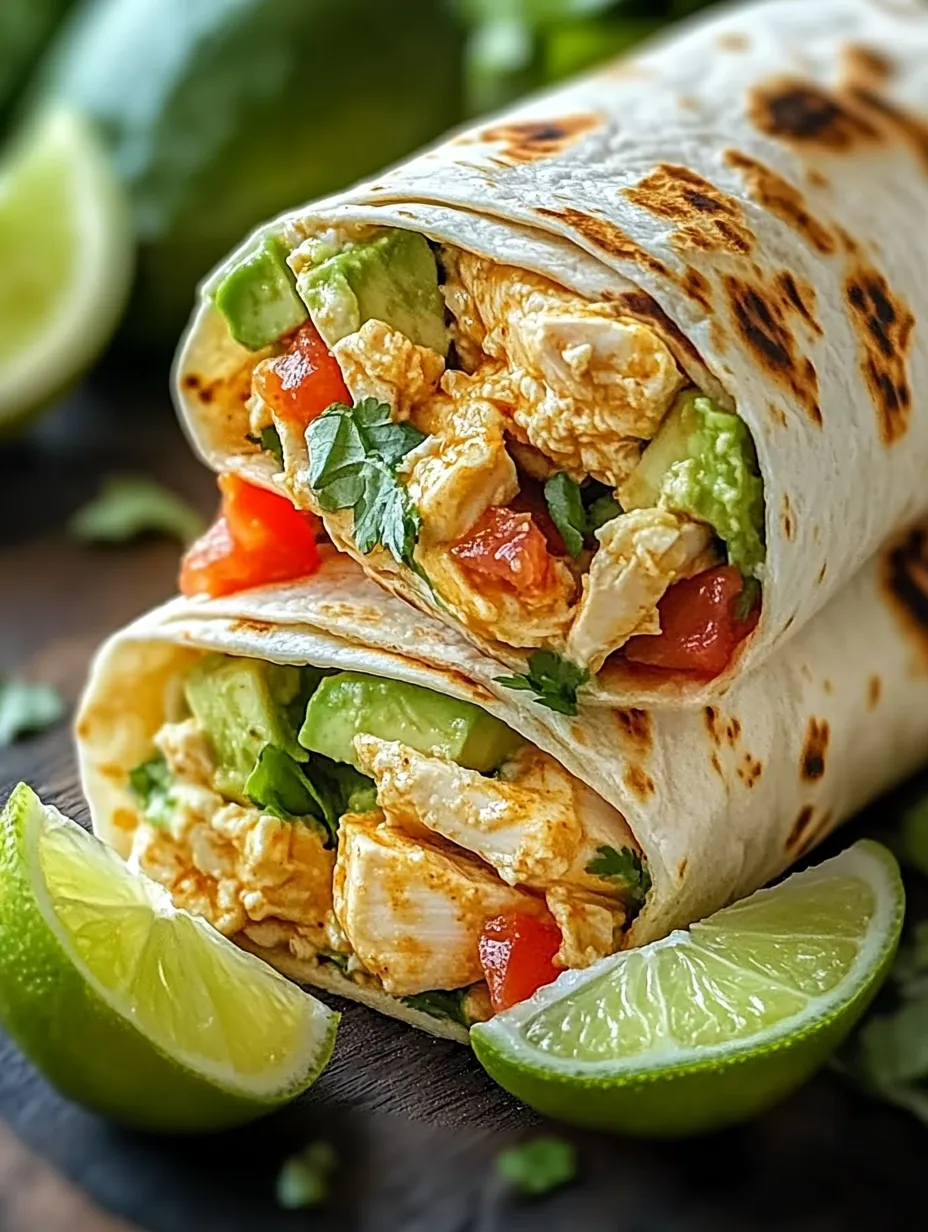 A burrito filled with chicken, avocado, and ranch dressing.