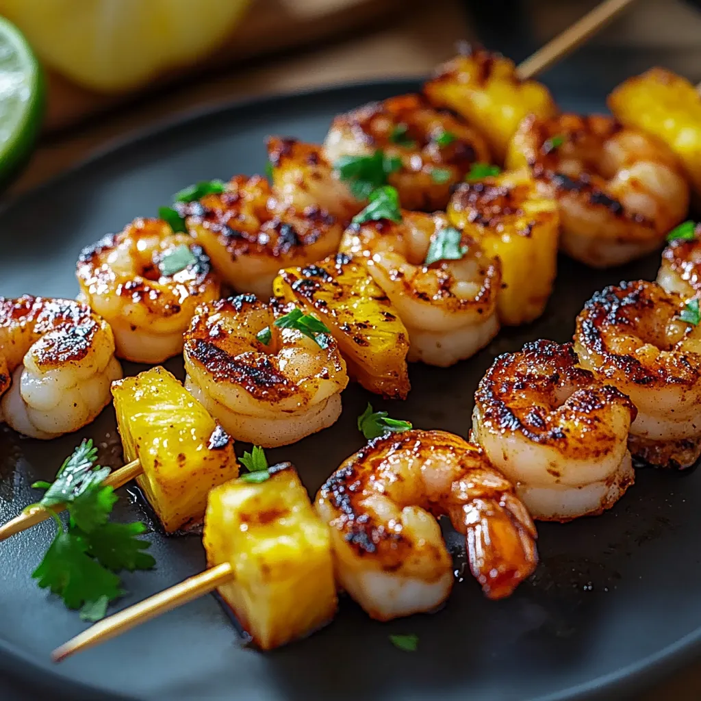 Grilled shrimp and pineapple skewers.