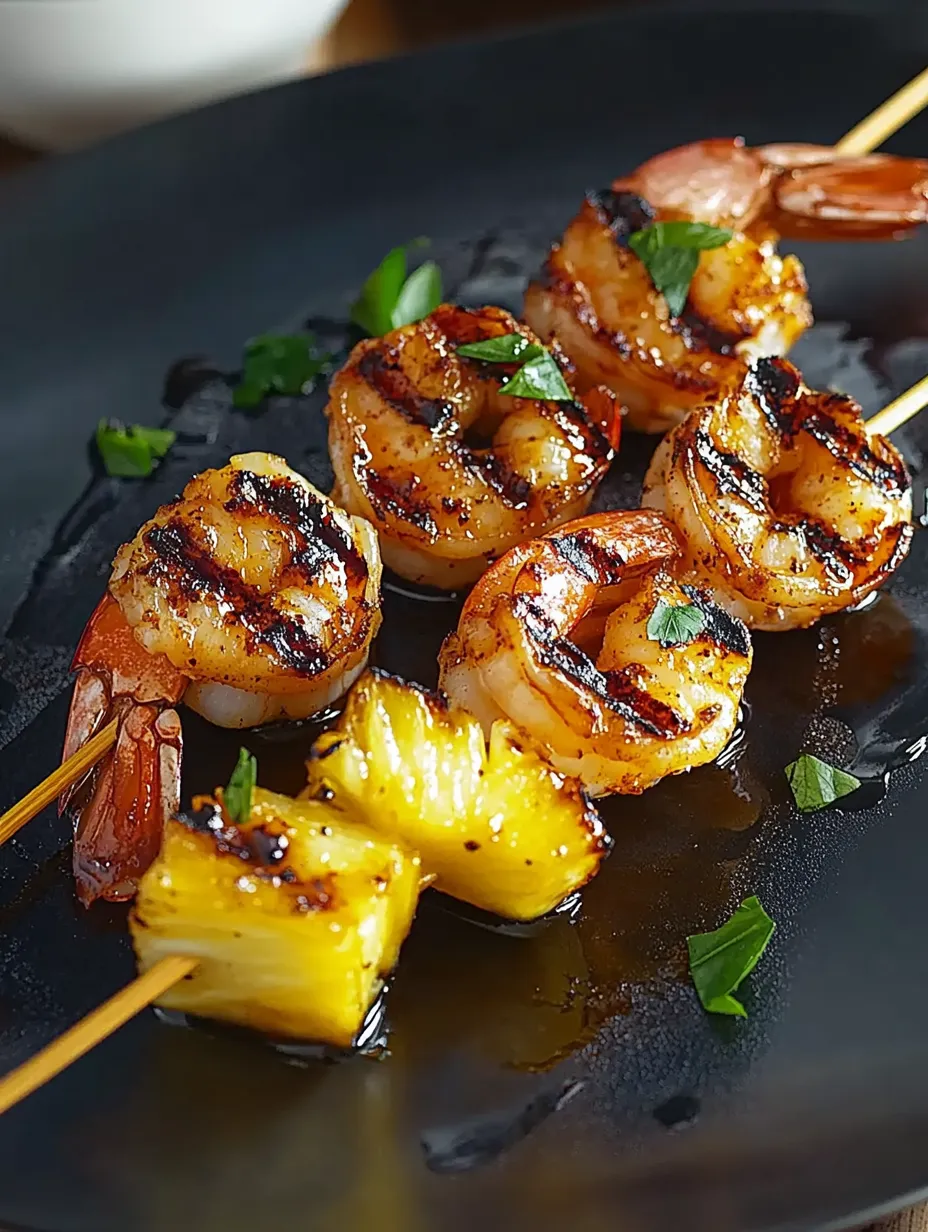 Grilled shrimp and pineapple skewers.