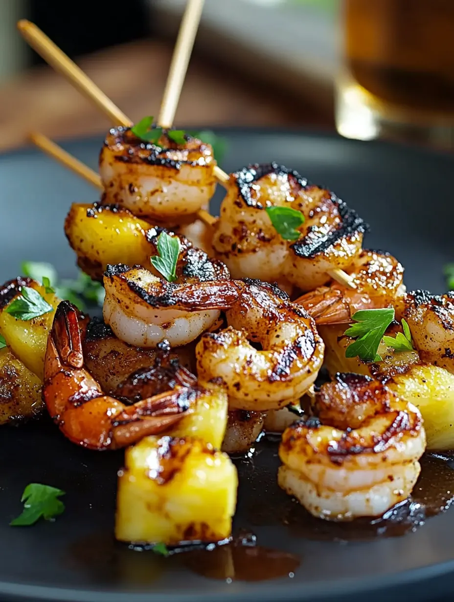 Grilled shrimp and pineapple skewers.