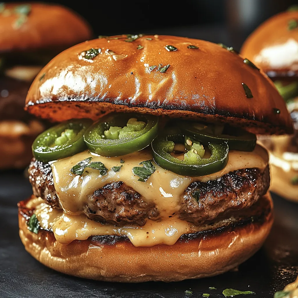 A close up of a jalapeño-onion smash burger.