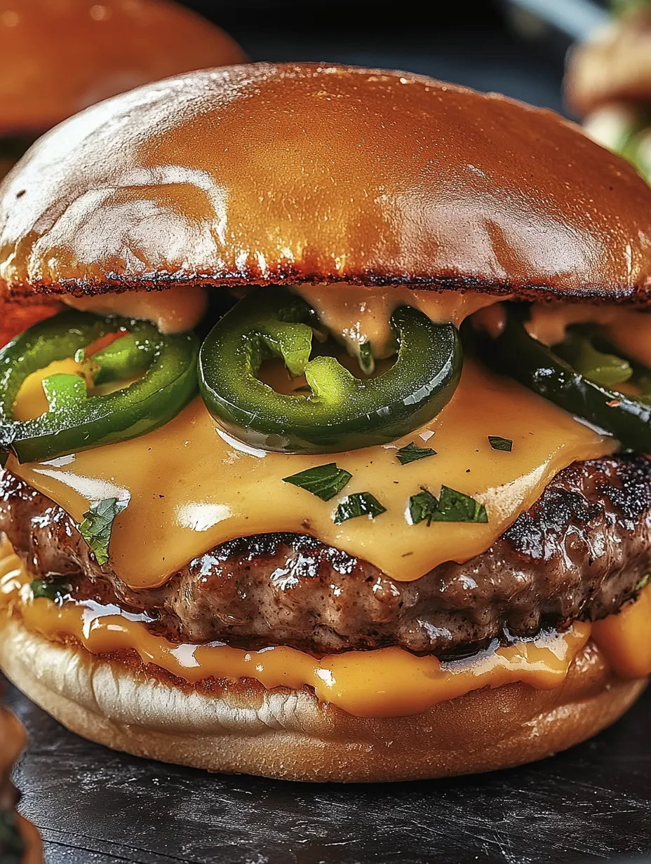 A close up of a jalapeno-onion smash burger.