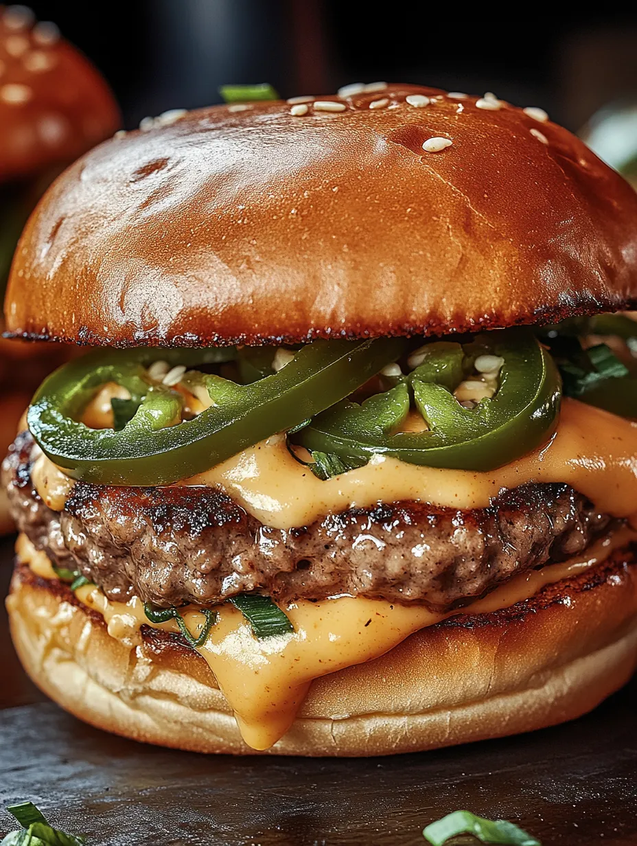 A close up of a jalapeno-onion smash burger.