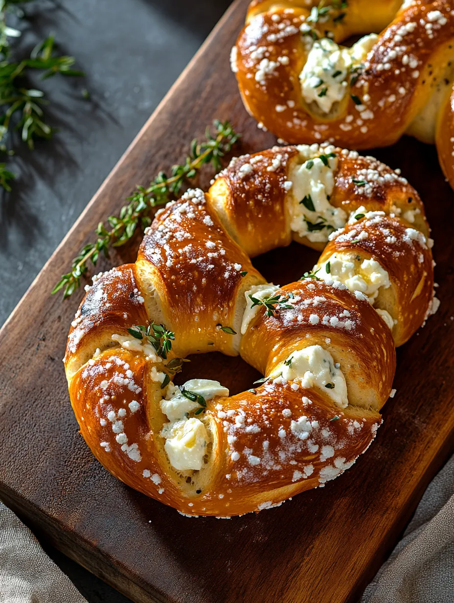 A close up of a mozzarella stuffed soft pretzel.