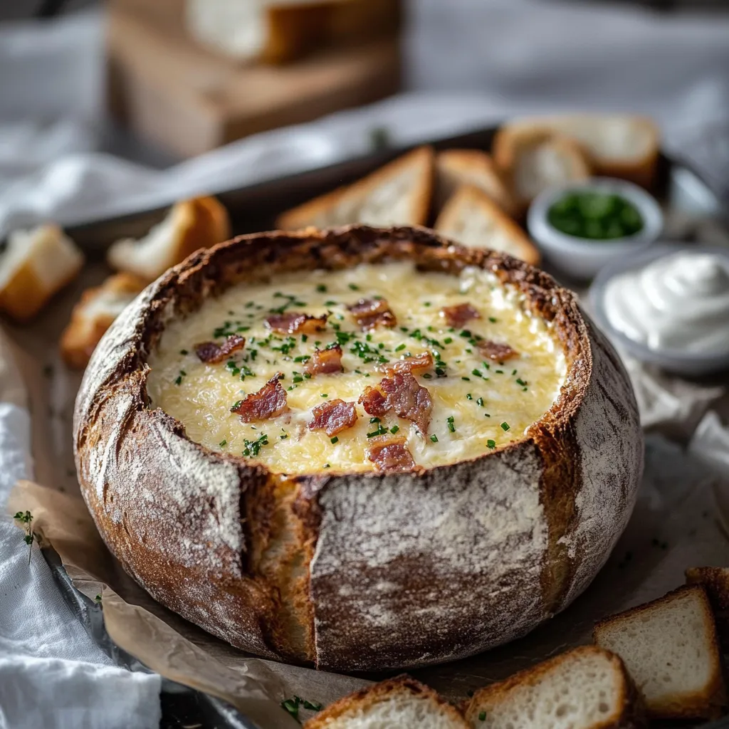 A cheese and bacon cob loaf dip.