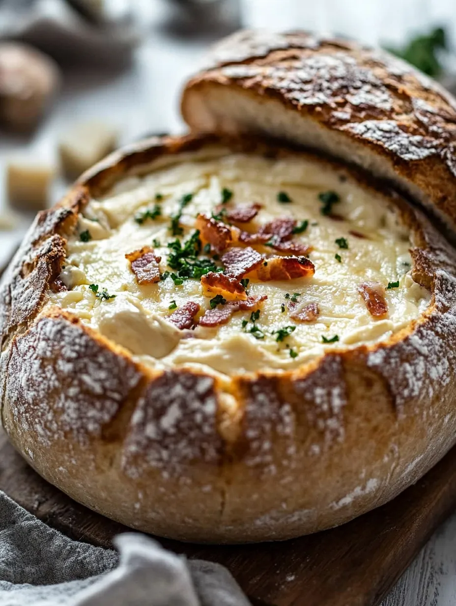 A cheese and bacon cob loaf dip.