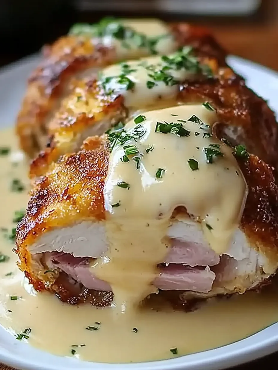 A piece of chicken with cream sauce on top.