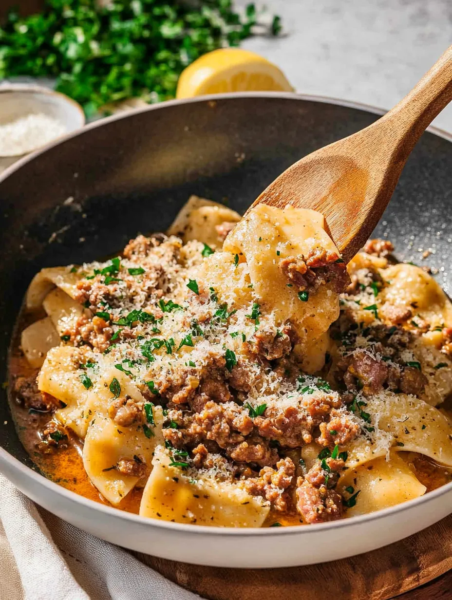 A bowl of pasta with meat and cheese.