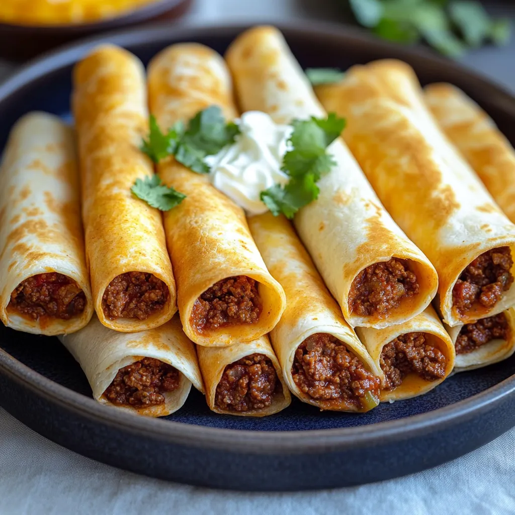 A plate of beef taquitos.
