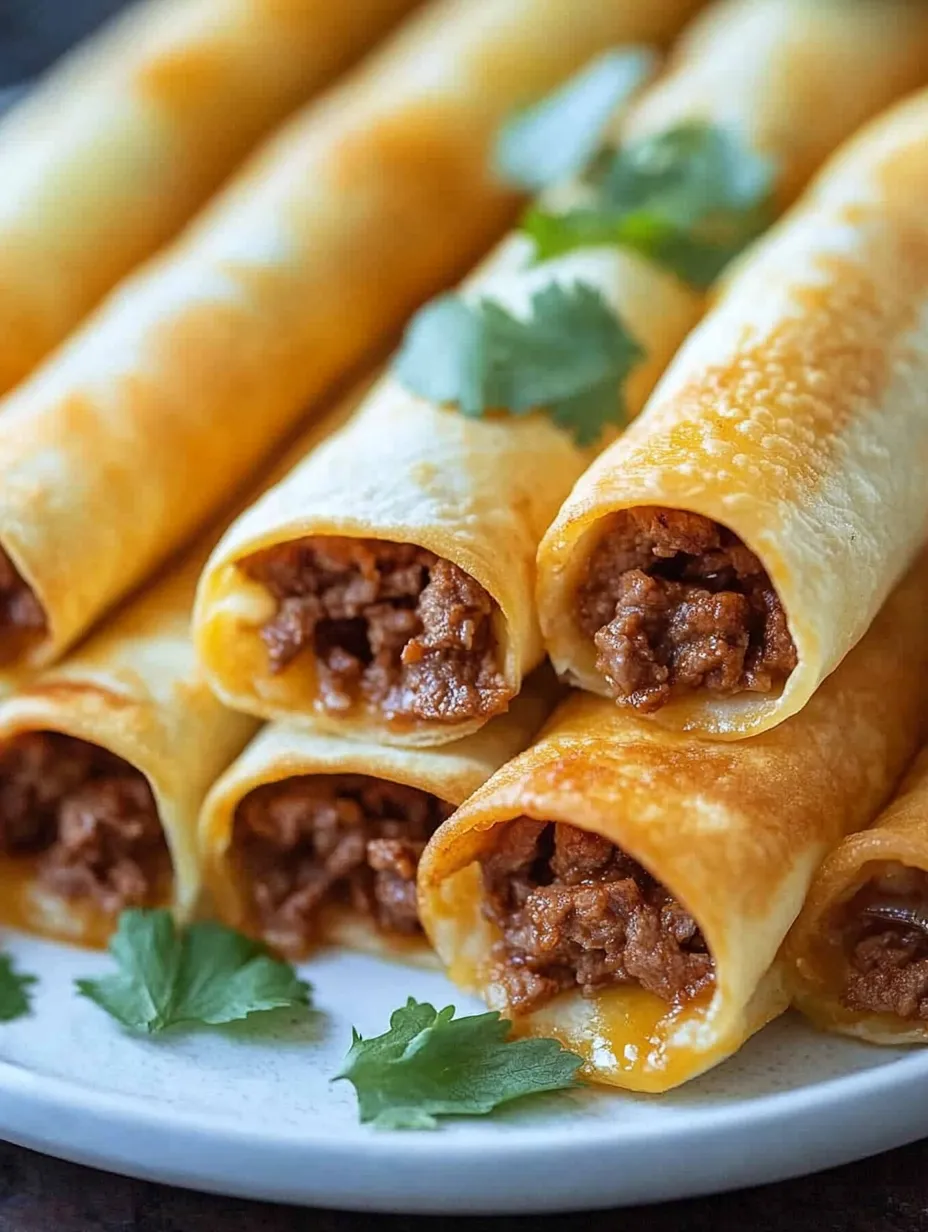 A plate of beef taquitos.