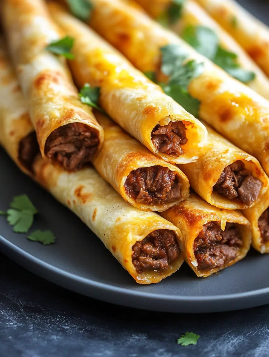 A plate of beef taquitos.