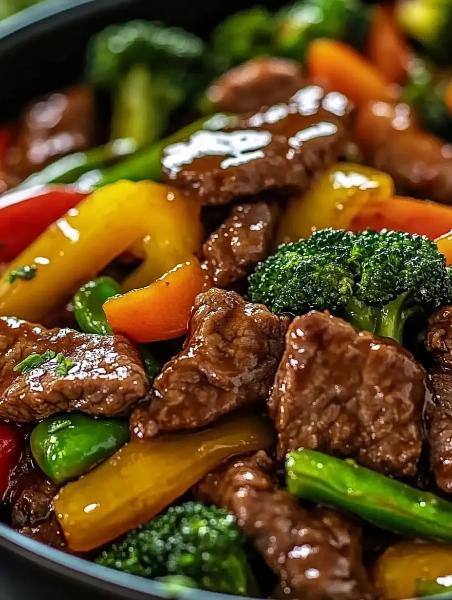 A stir fry with beef and vegetables.