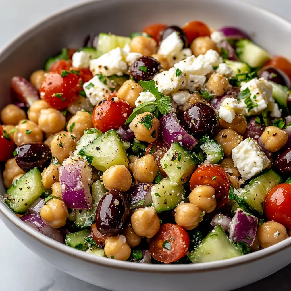 A bowl of Mediterranean chickpea feta salad.