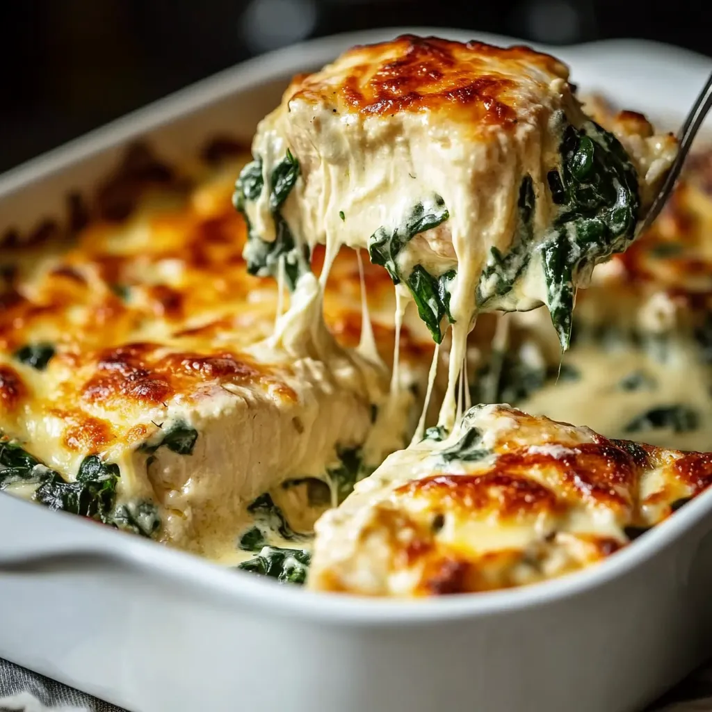 A creamy spinach chicken casserole.