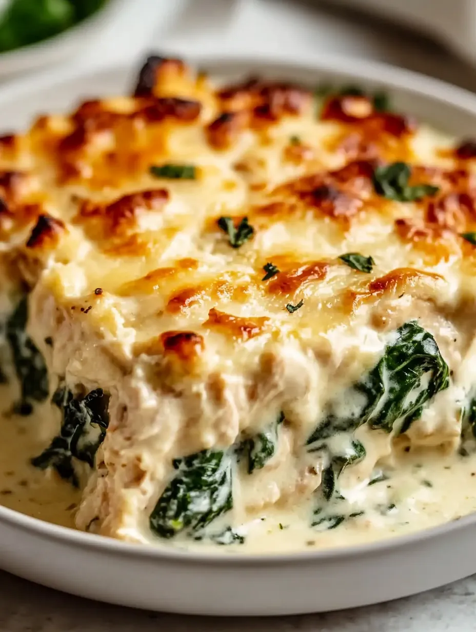 A creamy spinach chicken casserole.