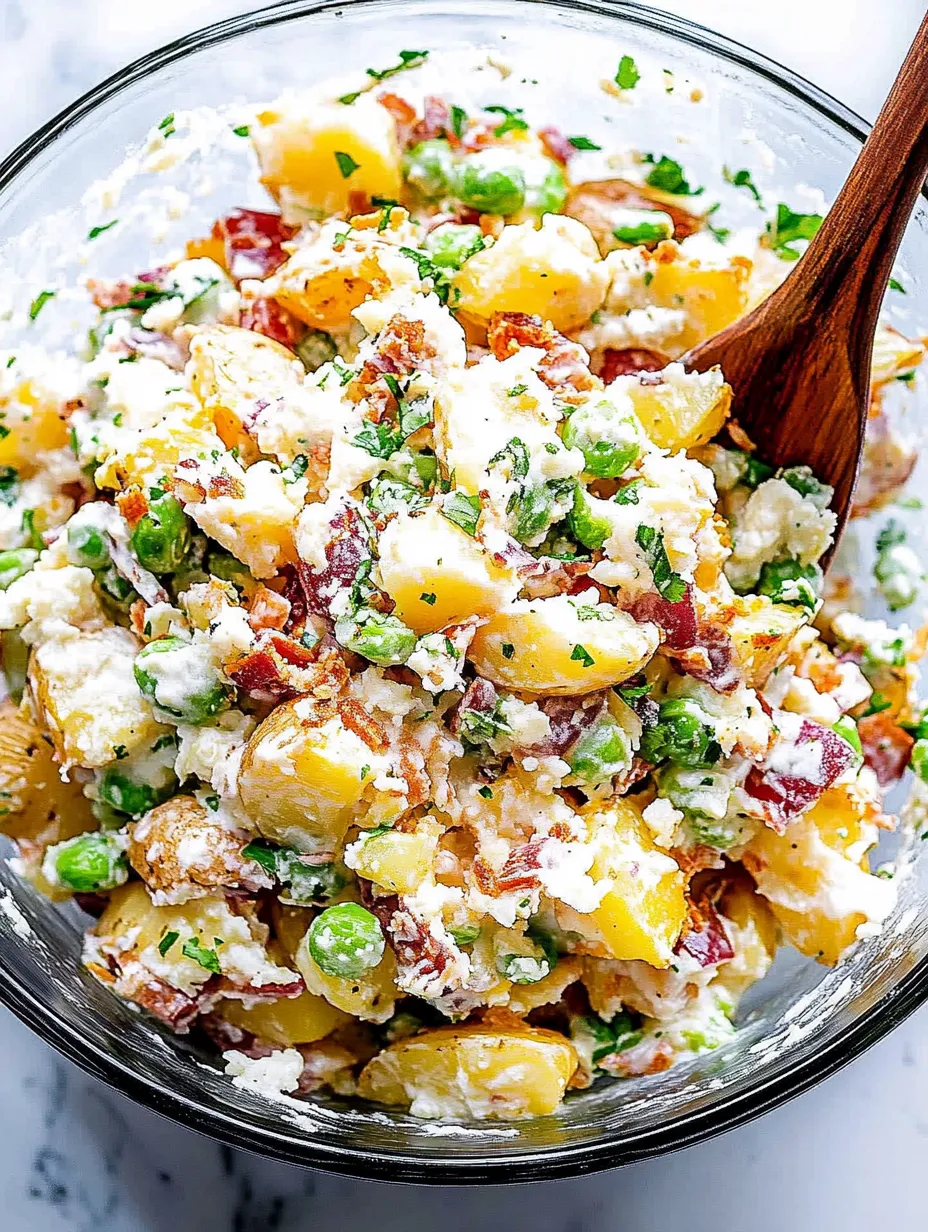 A bowl of loaded baked potato salad.
