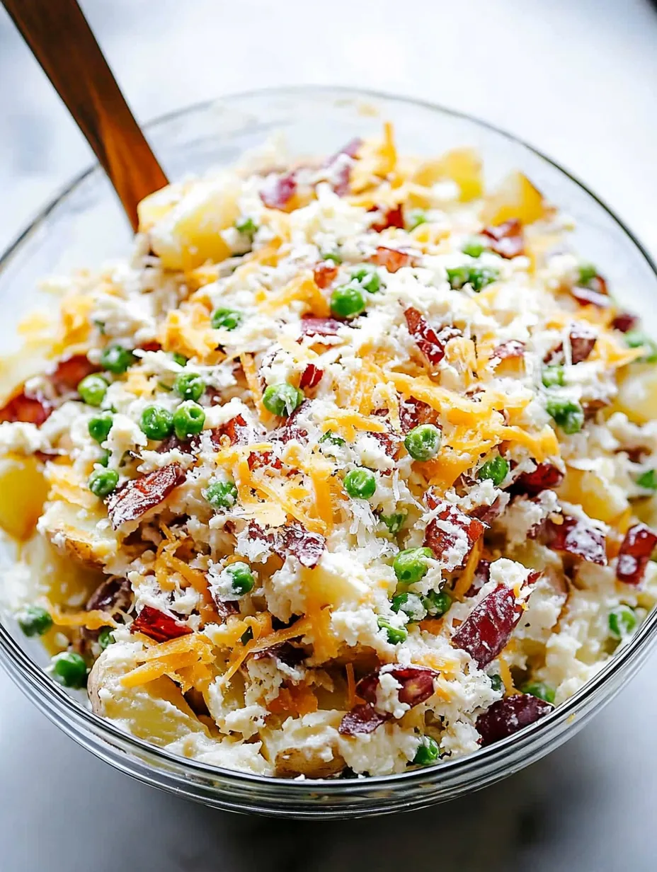 A bowl of loaded baked potato salad.