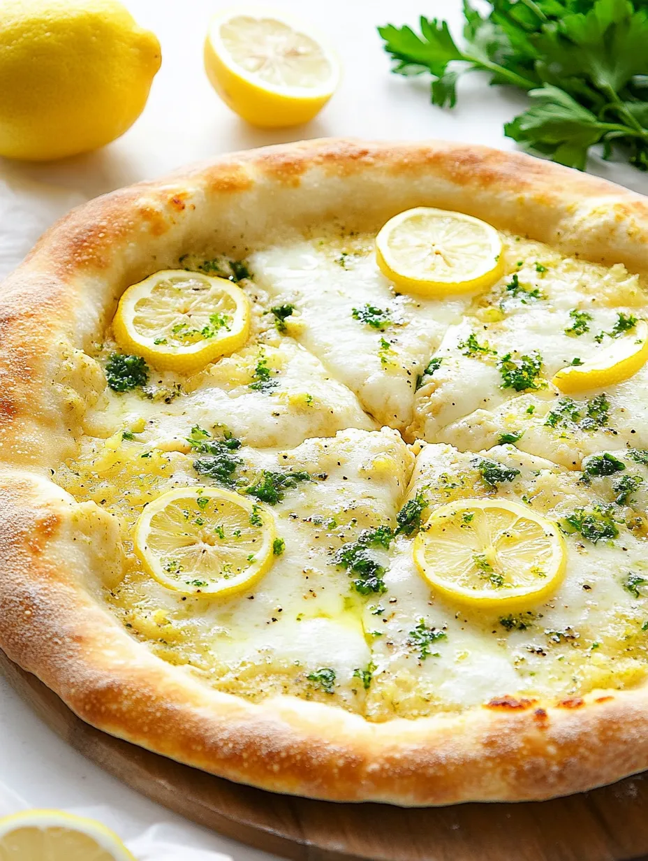 A slice of lemon pizza with a yellow lemon wedge on top.