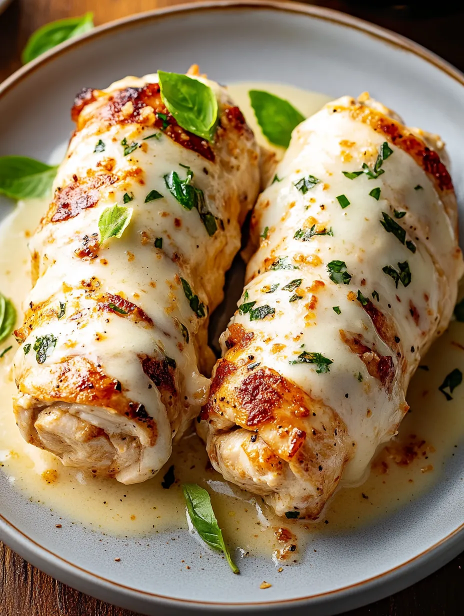 Two chicken rollatini with cheese and herbs.