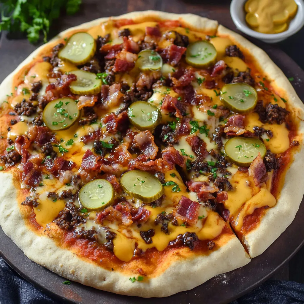 A pizza with bacon and cheese on top.