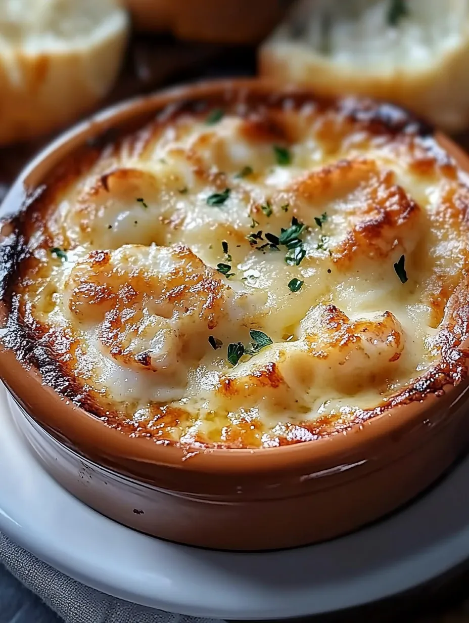 A bowl of seafood gratin.