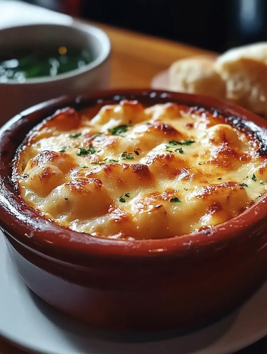 A bowl of seafood gratin.
