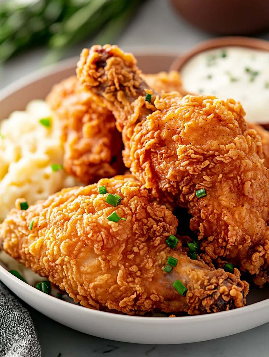 A plate of fried chicken with a side of rice.