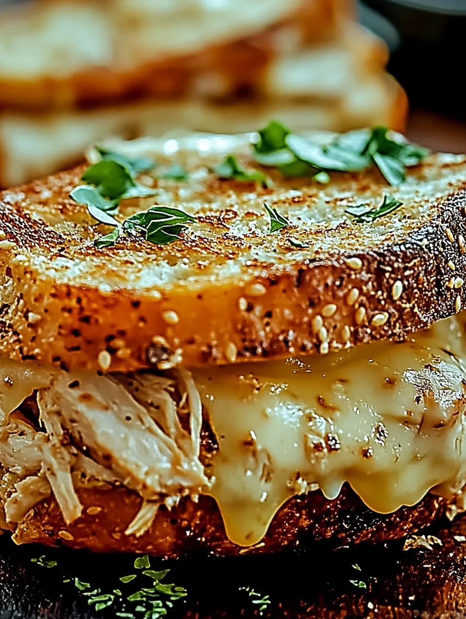A cheesy chicken garlic bread sandwich.