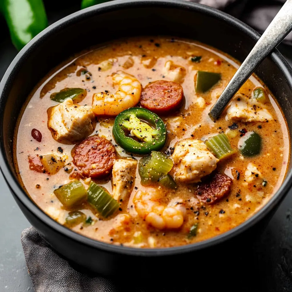 A bowl of Cajun White Chicken Chili.