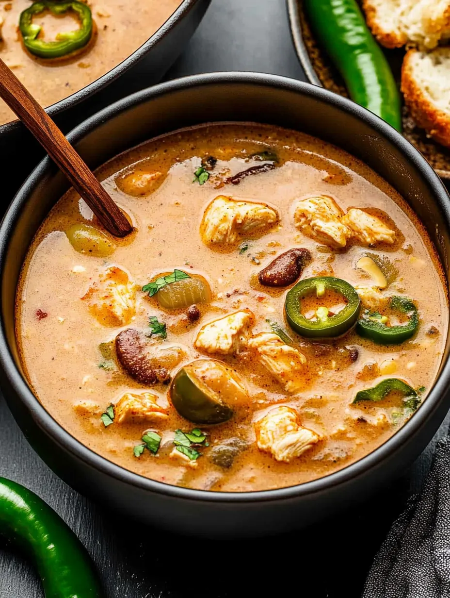 A bowl of Cajun White Chicken Chili.