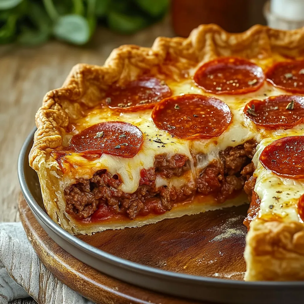 A slice of deep hamburger sausage and pepperoni pie.