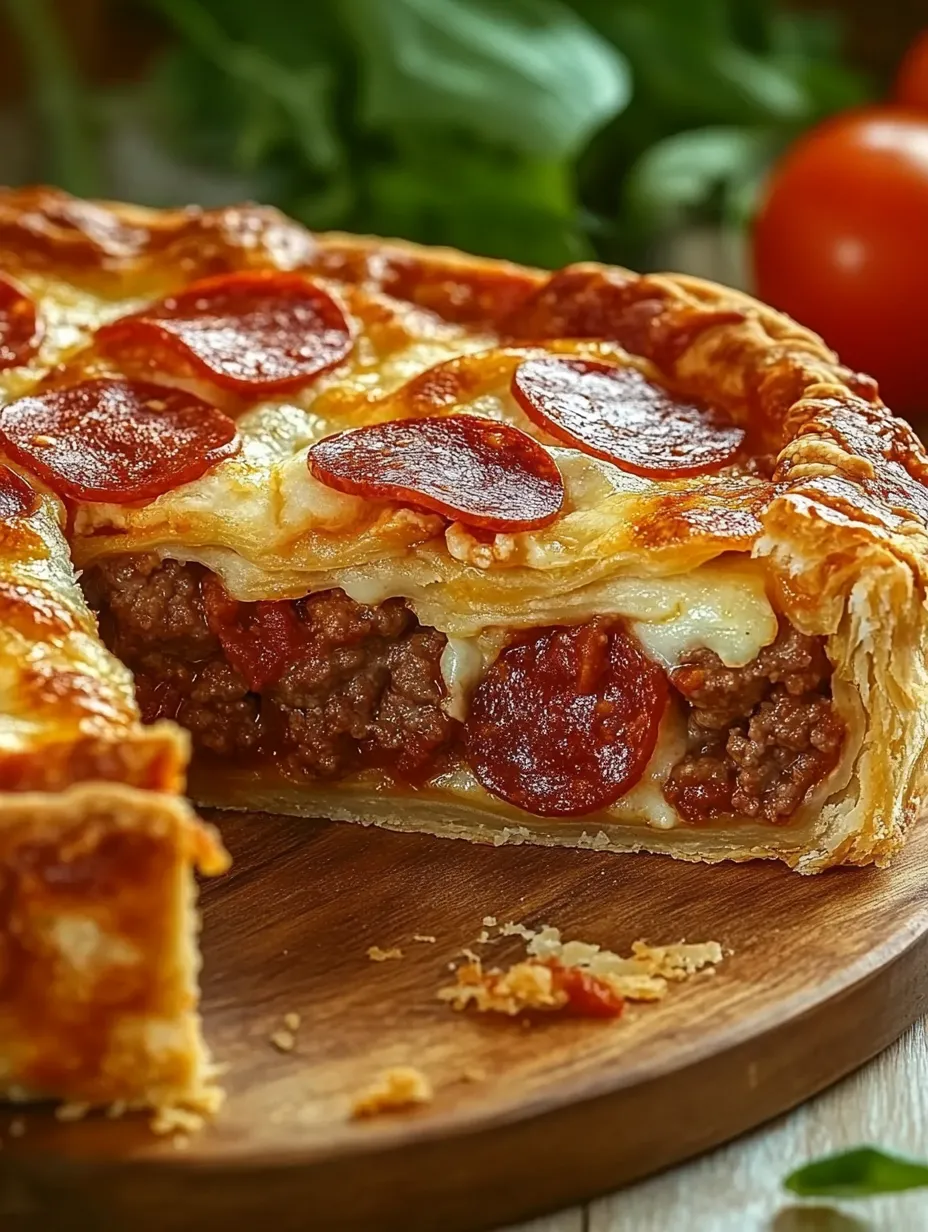 A slice of deep hamburger sausage and pepperoni pie.