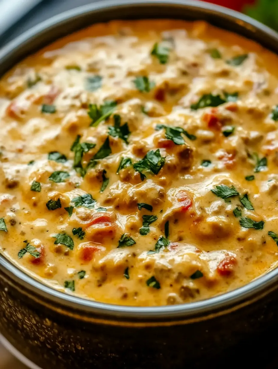 A bowl of cheesy rotel ranch queso.