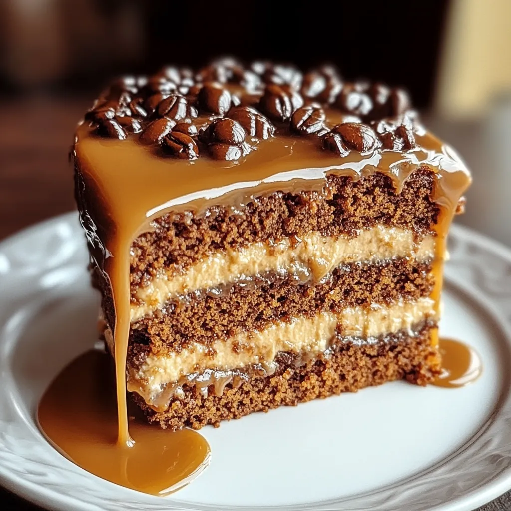 A slice of gooey coffee caramel cake.