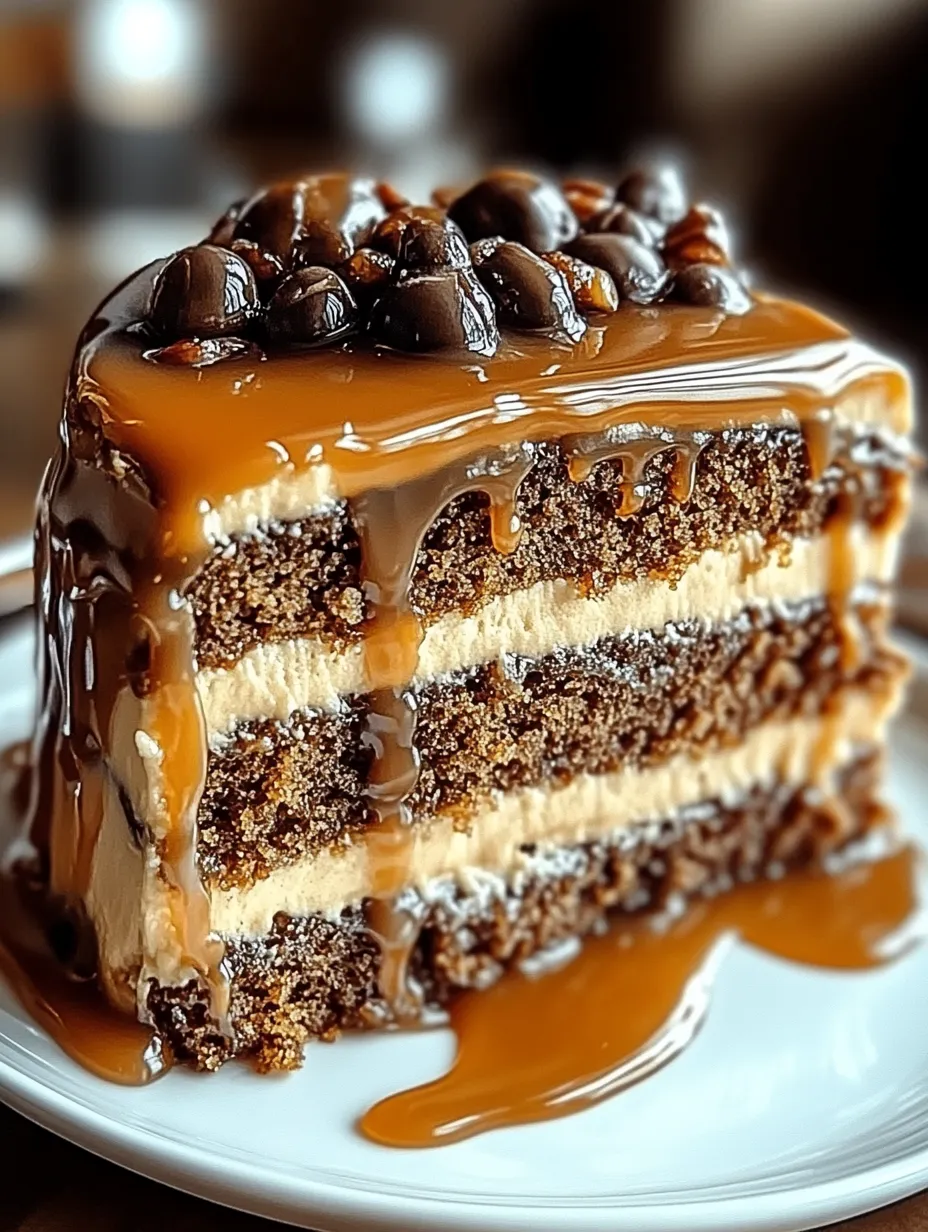 A slice of gooey caramel cake.