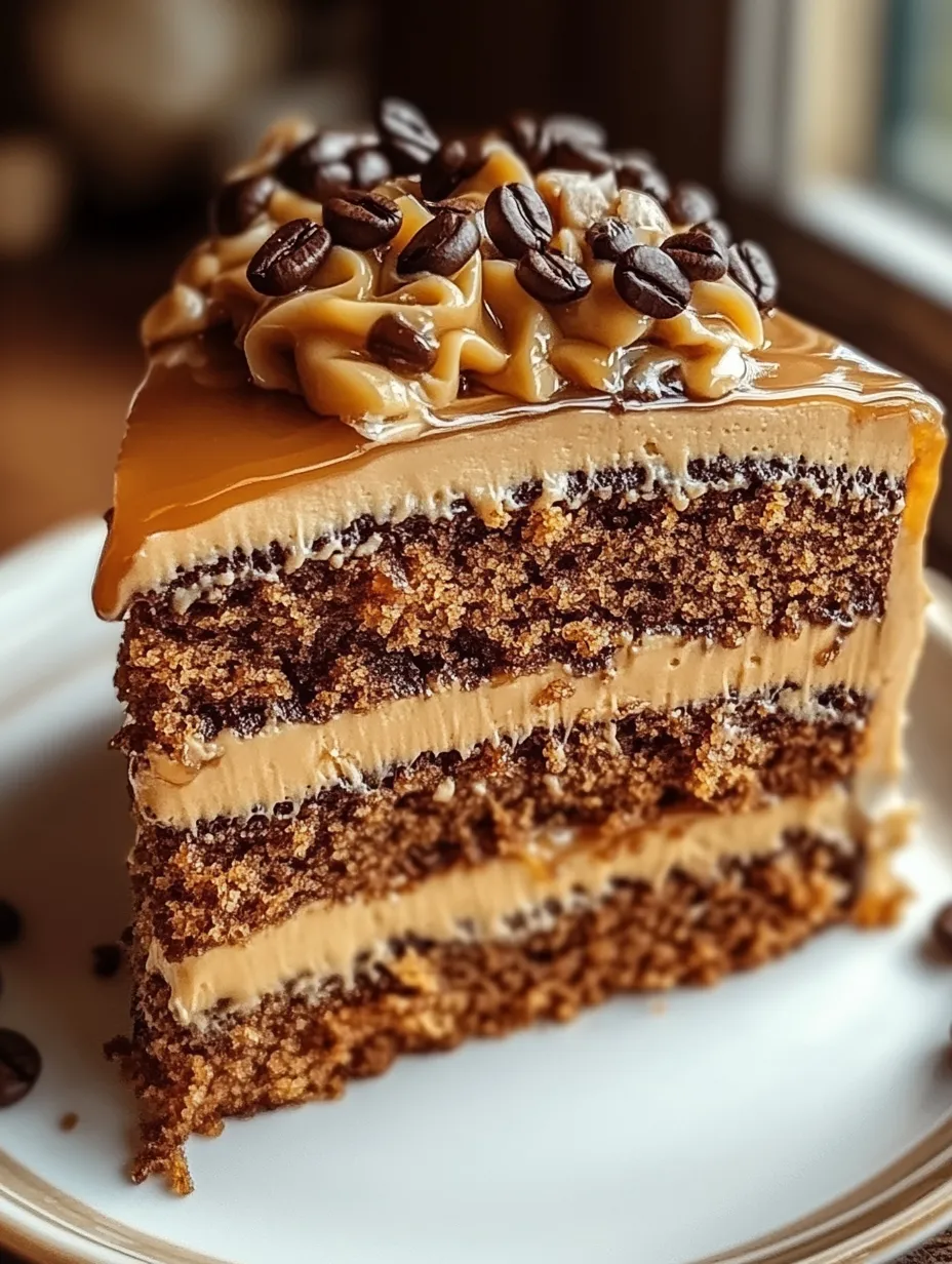 A slice of gooey coffee caramel cake.